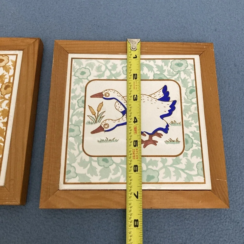 Farmhouse Decor Framed Whimsical Animal Painted Tiles - Set of 2: 1 Pigs 1 Ducks